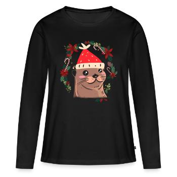 Loutre de Noël laide - T-shirt manches longues Premium bio Femme - noir - Devant - Julia (174cm)