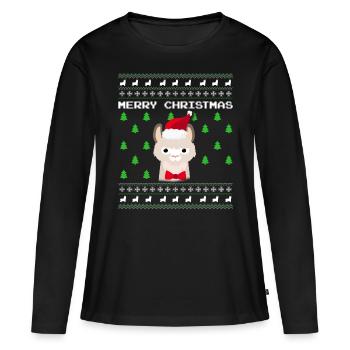 Lama de Noël laid - T-shirt manches longues Premium bio Femme - noir - Devant - Julia (174cm)