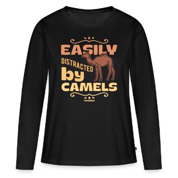 Facilement distrait par les chameaux - T-shirt manches longues Premium bio Femme - noir - Devant - Julia (174cm)