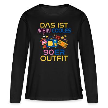 Das ist mein cooles 90er Outfit Neunziger Retro - Frauen Premium Bio Langarmshirt - Schwarz - Vorne - Julia (174cm)