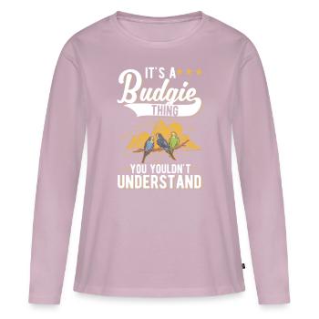Perruche Budgie Welli - T-shirt manches longues Premium bio Femme - rose poudré - Devant - Julia (174cm)