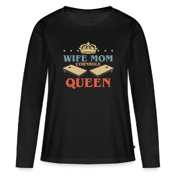 Femme Maman Cornhole Queen Shirt Cadeau - T-shirt manches longues Premium bio Femme - noir - Devant - Julia (174cm)