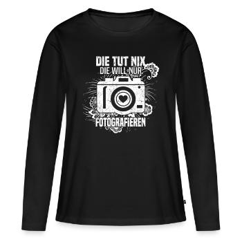 Photographie Elle ne fait rien qu’elle veuille juste photographier - T-shirt manches longues Premium bio Femme - noir - Devant - Julia (174cm)