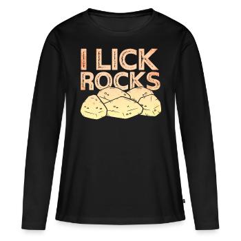 Je lèche des pierres - Géologue - T-shirt manches longues Premium bio Femme - noir - Devant - Julia (174cm)
