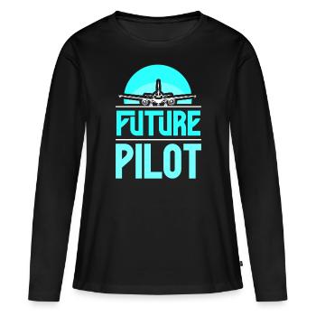 Futur pilote de petit avion jet avion léger - T-shirt manches longues Premium bio Femme - noir - Devant - Julia (174cm)
