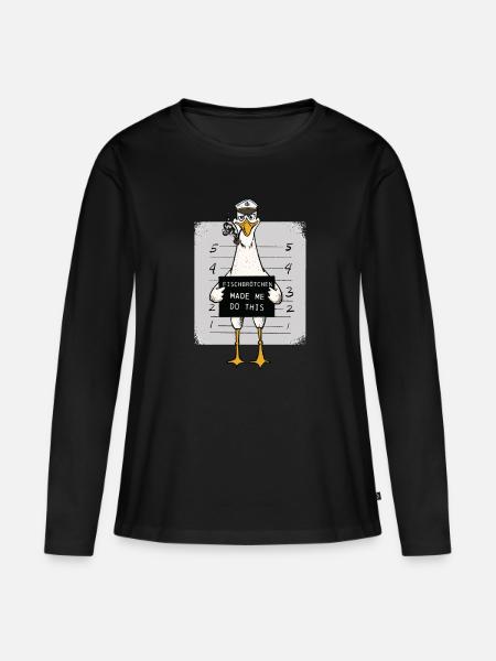 Fischbrötchen Möwe Norddeutsch - Frauen Premium Bio Langarmshirt - Schwarz