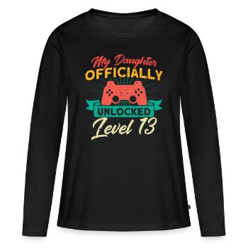 Ma fille Famille LVL déverrouillée - T-shirt manches longues Premium bio Femme - noir - Devant - Julia (174cm)