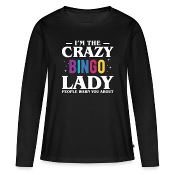 Je suis le cadeau de chemise Crazy Bingo Lady - T-shirt manches longues Premium bio Femme - noir - Devant - Julia (174cm)