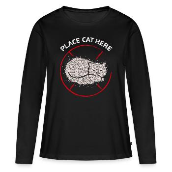 Chat Papa Cheveux de chat Propriétaire de chat Chat Ami - T-shirt manches longues Premium bio Femme - noir - Devant - Julia (174cm)