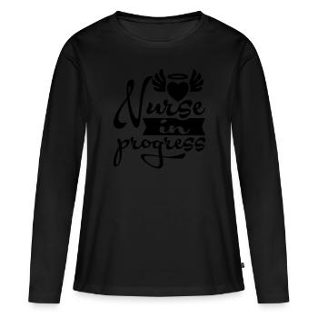 Infirmière en cours - T-shirt manches longues Premium bio Femme - noir - Devant - Julia (174cm)