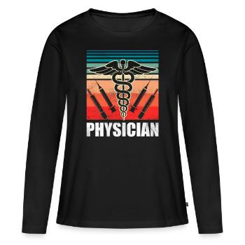 Profession de médecin Médecin Médecin - T-shirt manches longues Premium bio Femme - noir - Devant - Julia (174cm)