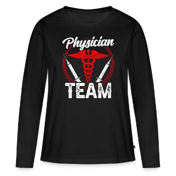 Équipe médicale Médecine d’équipe Médecin Médecin Médecin Médecin - T-shirt manches longues Premium bio Femme - noir - Devant - Julia (174cm)