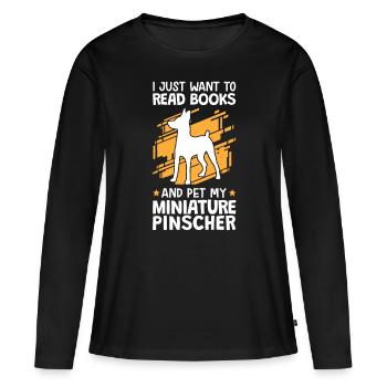 Coup de Pinscher nain et lecture de Pinscher - T-shirt manches longues Premium bio Femme - noir - Devant - Julia (174cm)