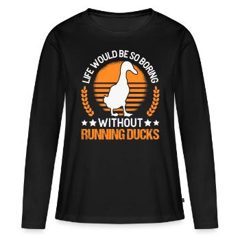 Indian Running Gift Running Duck - Women's Premium Organic Long Sleeve Shirt - black - Front - Julia (174cm)