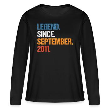 Legend Since September 2011 Geburtstag - Frauen Premium Bio Langarmshirt - Schwarz - Vorne - Julia (174cm)