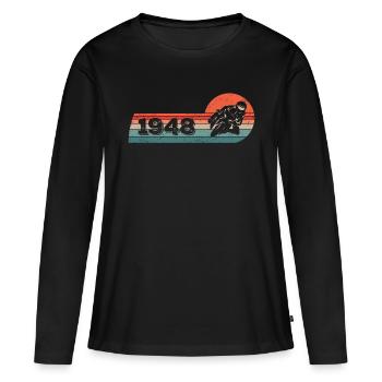 Motorcyclist born 1948 birthday moped - Women's Premium Organic Long Sleeve Shirt - black - Front - Julia (174cm)