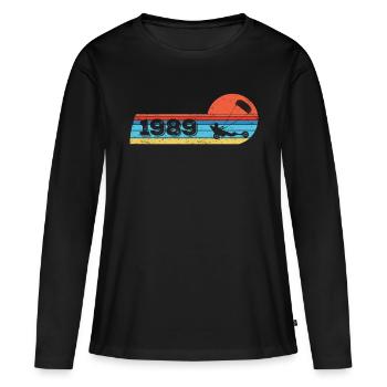 Kite-Strand-Segler né en 1989 Anniversaire - T-shirt manches longues Premium bio Femme - noir - Devant - Julia (174cm)