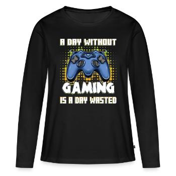Joueur joueur une journée sans jeu vidéo - T-shirt manches longues Premium bio Femme - noir - Devant - Julia (174cm)