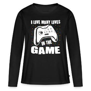 Jeu Je vis beaucoup de vies dans le joueur joueur joueur - T-shirt manches longues Premium bio Femme - noir - Devant - Julia (174cm)