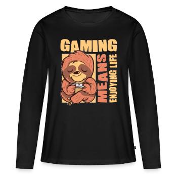 Gaming Means Enjoying Life Nerd Gamer Video Game - Women's Premium Organic Long Sleeve Shirt - black - Front - Julia (174cm)