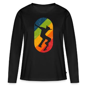 Skateboard Retro Kickflip En Détresse - T-shirt manches longues Premium bio Femme - noir - Devant - Julia (174cm)