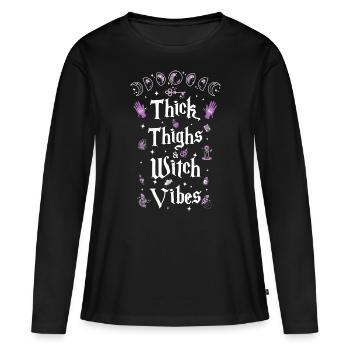 Cuisses épaisses Sorcière Vibes Halloween Costume Sorcière - T-shirt manches longues Premium bio Femme - noir - Devant - Julia (174cm)
