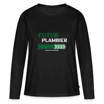 futur plombier - T-shirt manches longues Premium bio Femme - noir - Devant - Julia (174cm)
