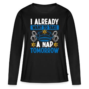 Funny Police Officer Humor Night Shift Policeman - Frauen Premium Bio Langarmshirt - Schwarz - Vorne - Julia (174cm)