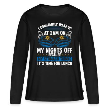 Humour Night Shift POlice Officier Drôle Policier - T-shirt manches longues Premium bio Femme - noir - Devant - Julia (174cm)