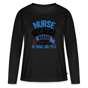 Krankenschwester, weil Superheld kein Titel ist - Frauen Premium Bio Langarmshirt - Schwarz - Vorne - Julia (174cm)