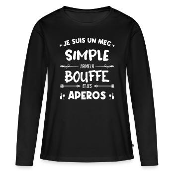 Un mec simple, bouffe et apéro - T-shirt manches longues Premium bio Femme - noir - Devant - Julia (174cm)