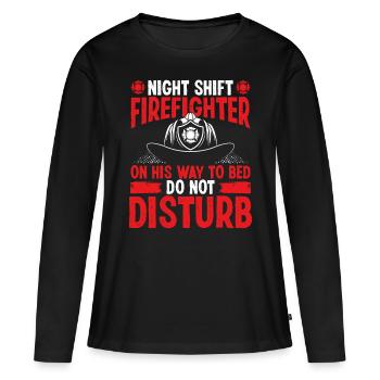Pompier de nuit en route vers le lit Pompiers - T-shirt manches longues Premium bio Femme - noir - Devant - Julia (174cm)