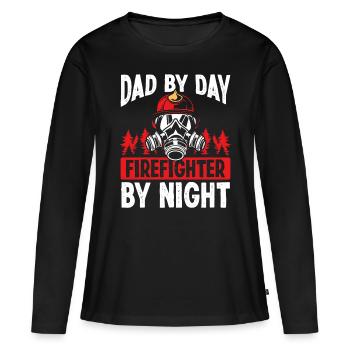 Pompier de nuit Papa Fête des Pères Pompiers - T-shirt manches longues Premium bio Femme - noir - Devant - Julia (174cm)