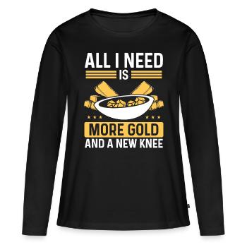 Panner Plus d’or et nouveau Knee Prospector Miner - T-shirt manches longues Premium bio Femme - noir - Devant - Julia (174cm)