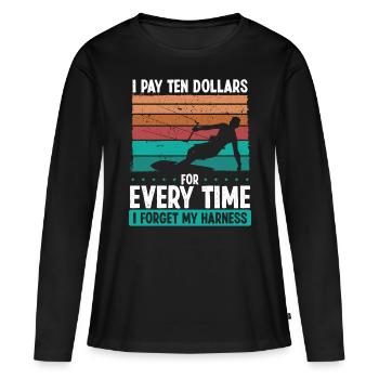 Kitesurf Vintage Humour Kiteboarder Kitesurfer - T-shirt manches longues Premium bio Femme - noir - Devant - Julia (174cm)