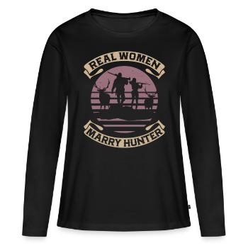 Mariage de chasseur de chasseurs de cerfs de Buck - T-shirt manches longues Premium bio Femme - noir - Devant - Julia (174cm)