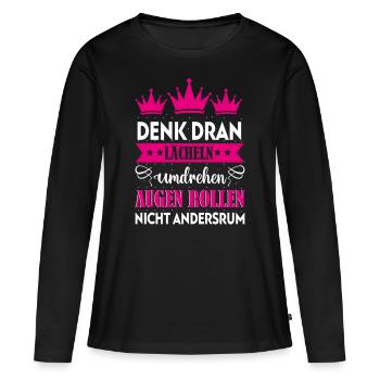 Frauen Lächeln Umdrehen Augenrollen Meme lustig - Frauen Premium Bio Langarmshirt - Schwarz - Vorne - Julia (174cm)