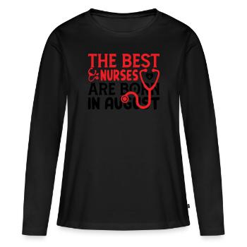 Krankenschwester im August geboren - Frauen Premium Bio Langarmshirt - Schwarz - Vorne - Julia (174cm)