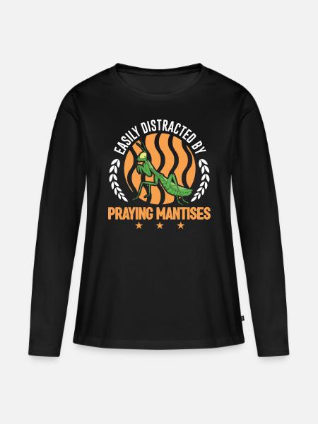 Gottesanbeterin Mantis Fangschrecke - Frauen Premium Bio Langarmshirt - Schwarz