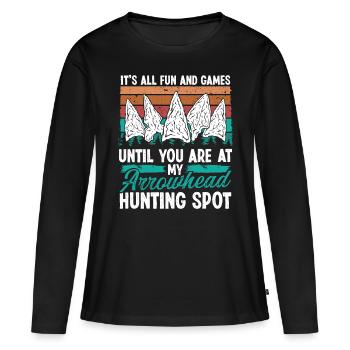 Collectionneur d’artefacts Drôle de spot de chasse à la pointe de flèche - T-shirt manches longues Premium bio Femme - noir - Devant - Julia (174cm)