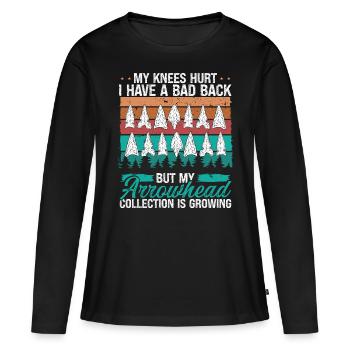 Arrowhead Hunting Knee Injury Back Pain Collector - Women's Premium Organic Long Sleeve Shirt - black - Front - Julia (174cm)