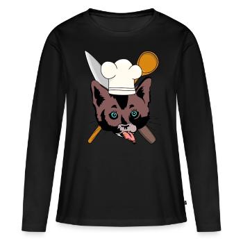 Chats Cuisine Cuisinier Cuillère de cuisine Couteaux de cuisine Professions - T-shirt manches longues Premium bio Femme - noir - Devant - Julia (174cm)