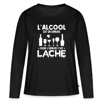 L'alcool est un ennemi - T-shirt manches longues Premium bio Femme - noir - Devant - Julia (174cm)