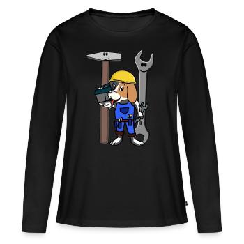 Chantier de construction Artisan Chien Outil Casque de sécurité Travail - T-shirt manches longues Premium bio Femme - noir - Devant - Julia (174cm)