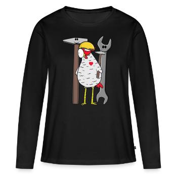 Construction de chantier de casque de sécurité de poulet d’outil de chantier - T-shirt manches longues Premium bio Femme - noir - Devant - Julia (174cm)