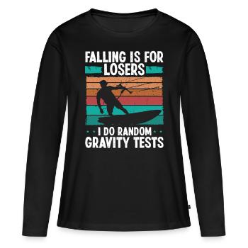Kiteboarder Random Gravity Tests Drôle Kitesurf - T-shirt manches longues Premium bio Femme - noir - Devant - Julia (174cm)