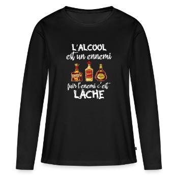 L'alcool est un ennemi - T-shirt manches longues Premium bio Femme - noir - Devant - Julia (174cm)