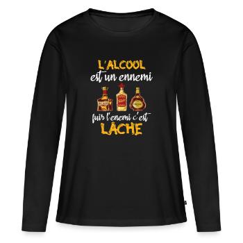 L'alcool est un ennemi - T-shirt manches longues Premium bio Femme - noir - Devant - Julia (174cm)