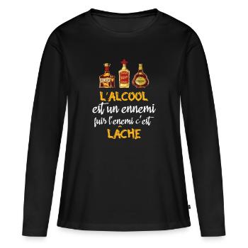 L'alcool est un ennemi - T-shirt manches longues Premium bio Femme - noir - Devant - Julia (174cm)