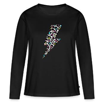 Éclair léopard, imprimé léopard, Leopard Lov - T-shirt manches longues Premium bio Femme - noir - Devant - Julia (174cm)